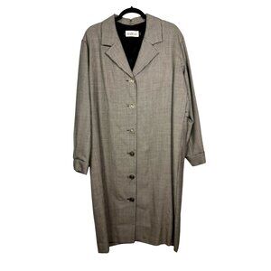 Custom Tailored By Harlan Houndstooth Duster Sz 14 Medusa Buttons Classic Preppy